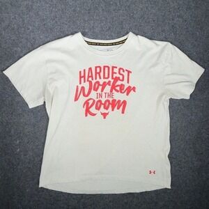 Under Armour Project Rock T Shirt Mens M L-Gray Red Hardest Worker In The Room